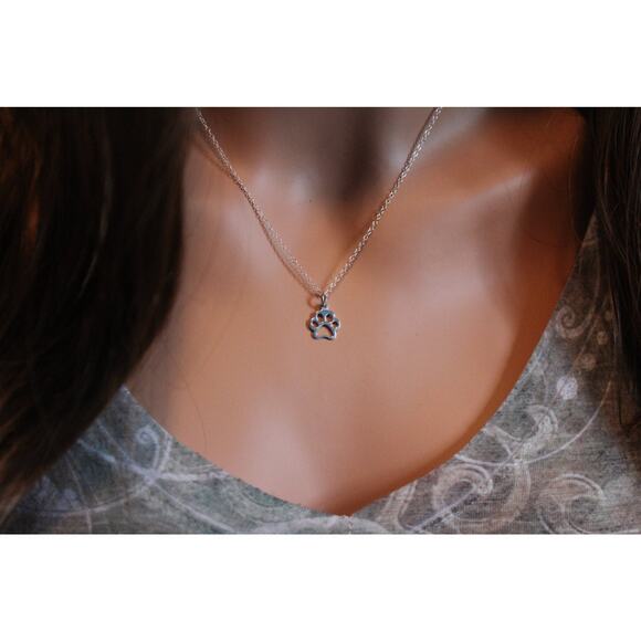 Sterling Silver Paw Print Necklace, Puppy Paw Print Necklace - Picture 3 of 3